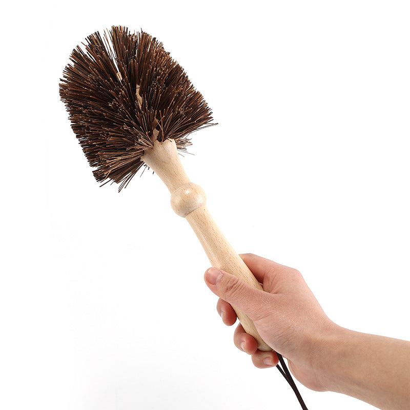 Coconut Fiber Flowerpot Brush — Beechwood Handle for Cleaning Plant Pots and Garden Tools