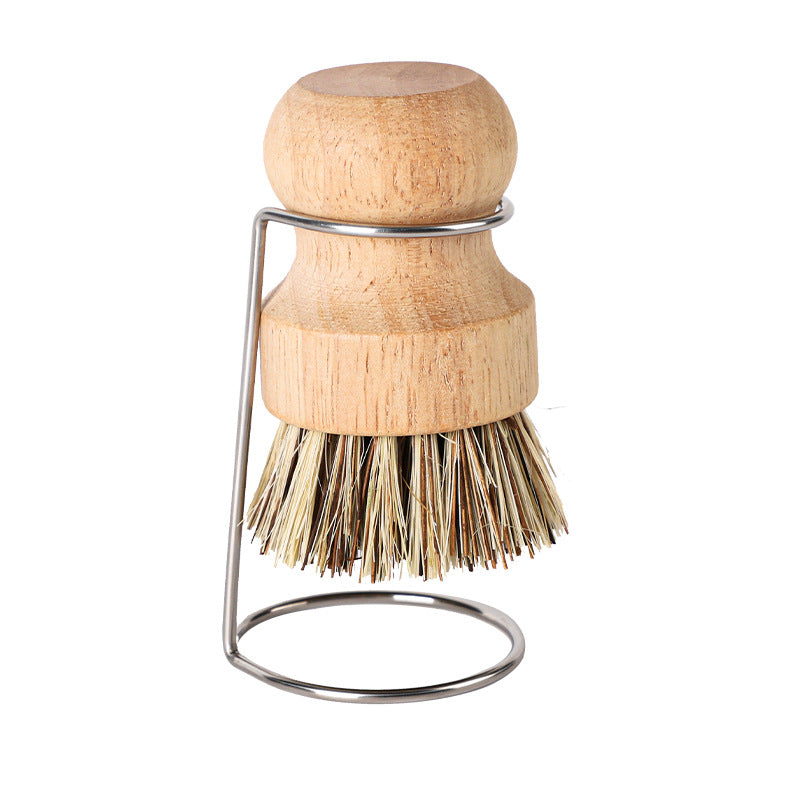 Bamboo Vegetable Brush & Dish Scrubber Set with Stainless Steel Drying Stand