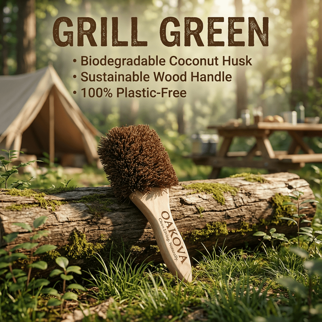 Oakova Natural Coconut Grill Brush - 100% Metal - Free & Safe BBQ Scrubber - Oakova