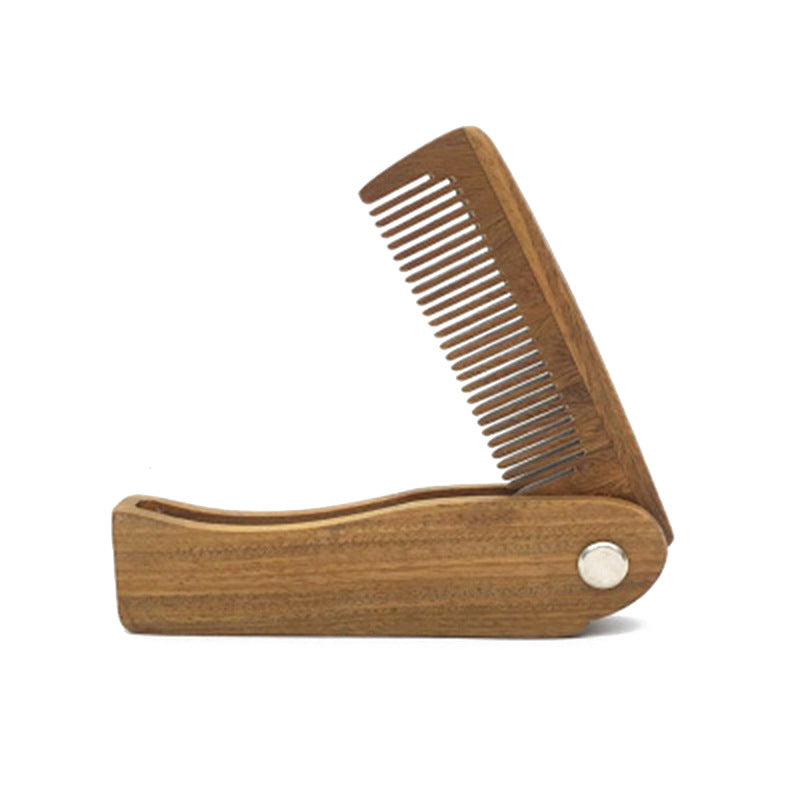 Folding Green Sandalwood Beard Comb — Pocket Grooming Comb for Beard & Mustache Care