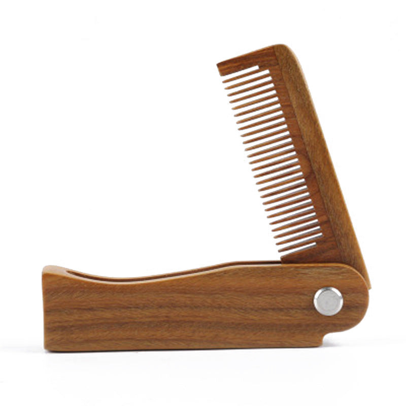 Folding Green Sandalwood Beard Comb — Pocket Grooming Comb for Beard & Mustache Care