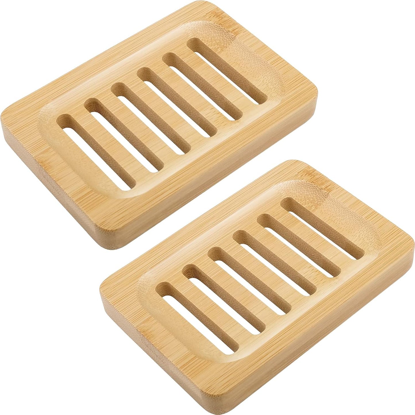 2-Pack Bamboo Self-Draining Soap Dish — Natural Bamboo, Fast-Drying, Bathroom & Kitchen Countertop