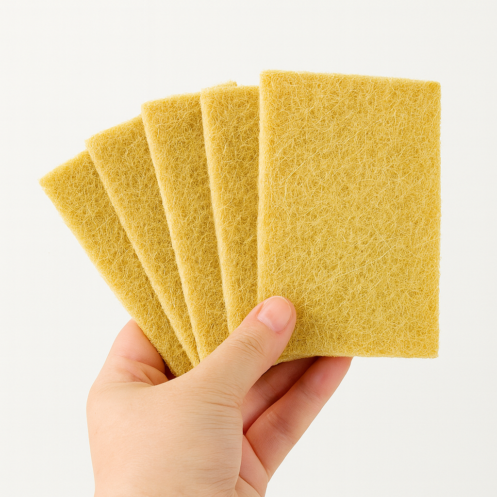 Eco-Friendly Kitchen Cleaning Set – Bamboo Long Handle Brush with 3 Replaceable Heads & 5 Non-Scratch Sisal Scrub Pads