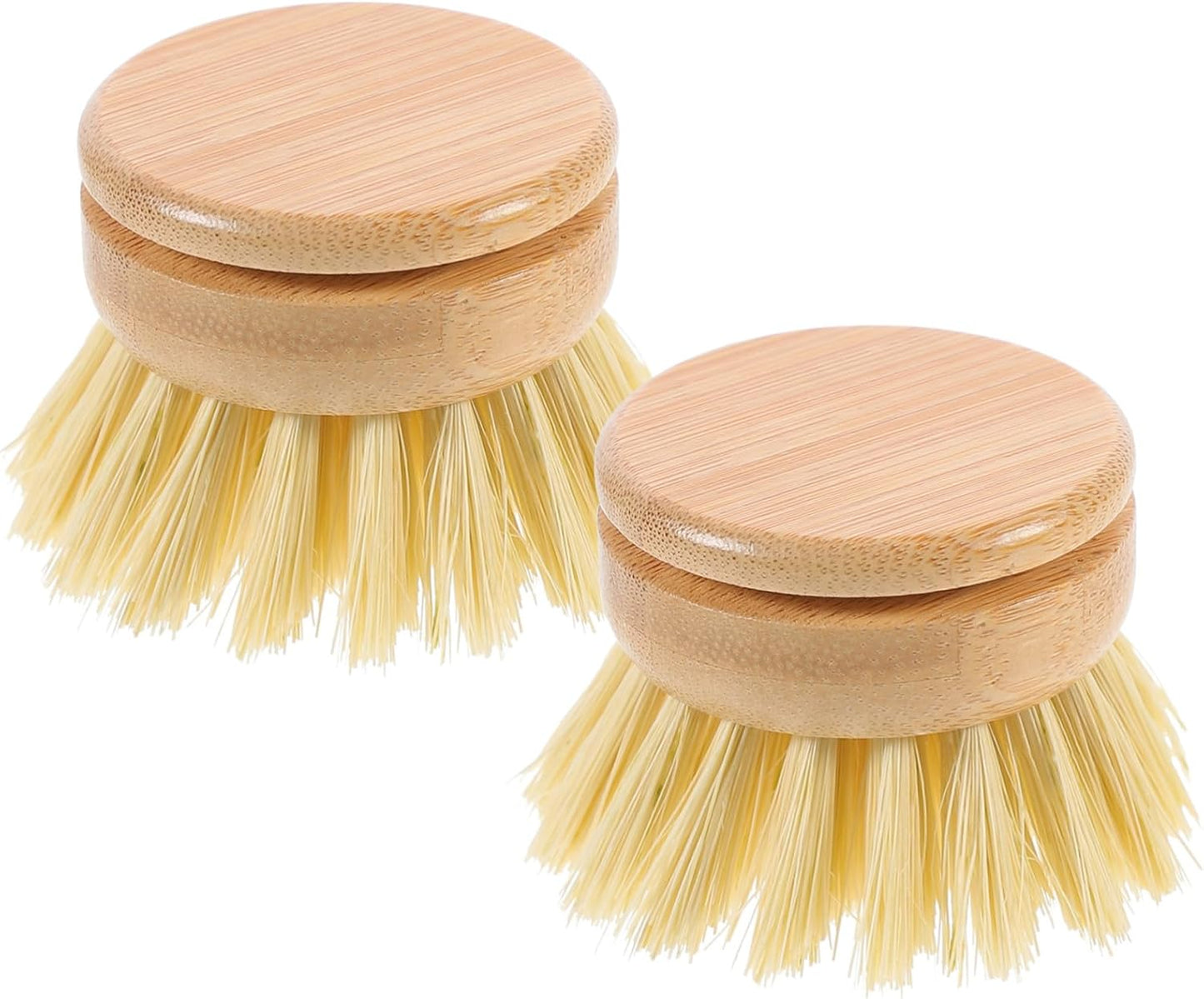 2-Pack Bamboo Dish Brush Replacement Heads — Natural Sisal Bristles Eco-Friendly Refills
