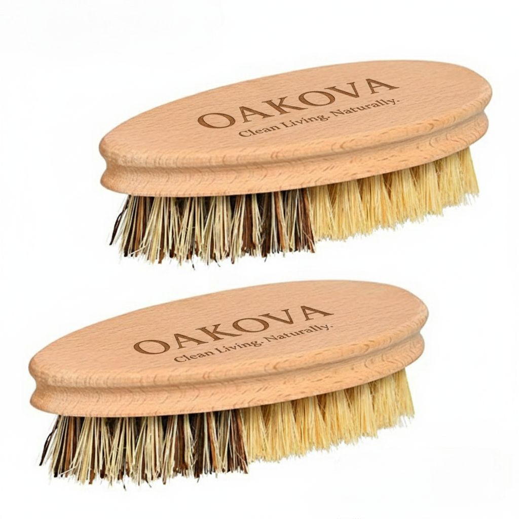 Dual-Sided Vegetable Cleaning Brushes – 2 Pack Natural Beech Wood Handle · Hard & Soft Bristles