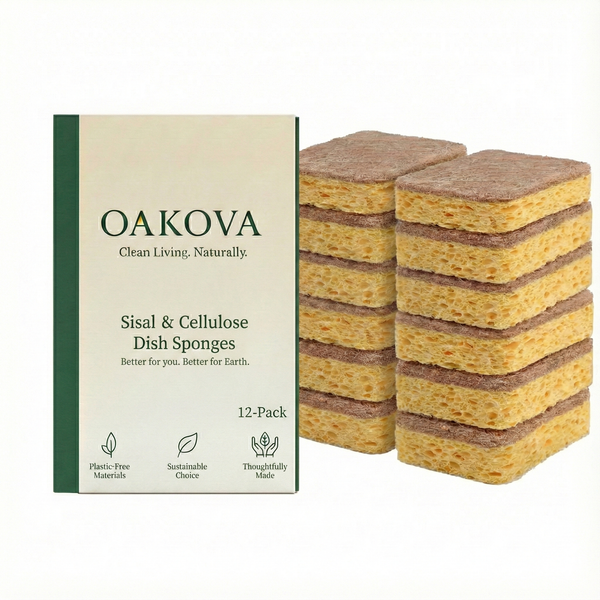 Dual-Layer Sisal & Cellulose Dish Sponges – 12 Pack Non-Scratch Everyday Cleaning