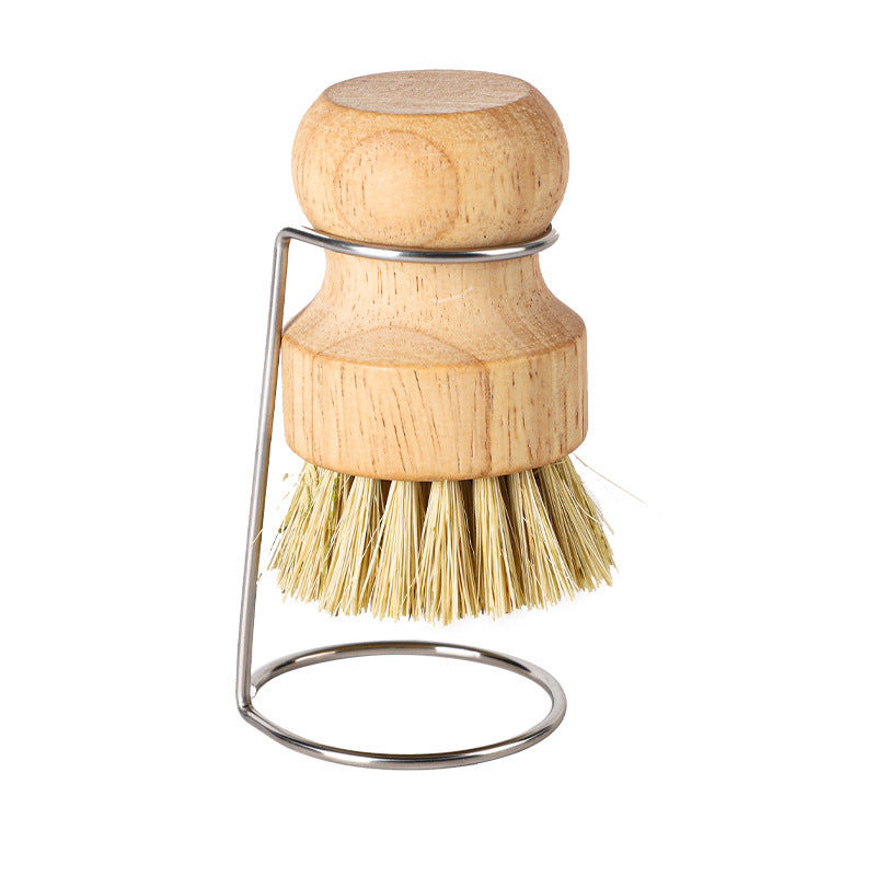 Bamboo Vegetable Brush & Dish Scrubber Set with Stainless Steel Drying Stand