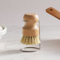 Bamboo Vegetable Brush & Dish Scrubber Set with Stainless Steel Drying Stand - Oakova