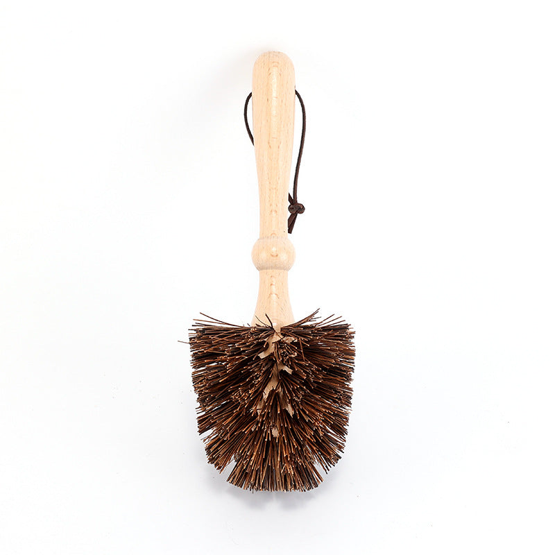 Coconut Fiber Flowerpot Brush — Beechwood Handle for Cleaning Plant Pots and Garden Tools