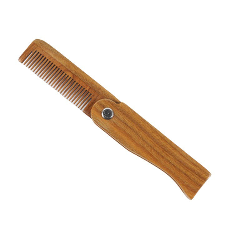 Folding Green Sandalwood Beard Comb — Pocket Grooming Comb for Beard & Mustache Care