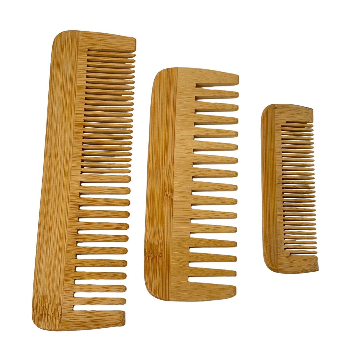 Bamboo Dual-Head Comb Set 3-Pack — Fine & Wide Teeth Design for Everyday Hair Styling and Detangling
