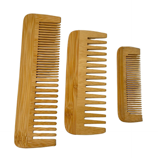 Bamboo Dual-Head Comb Set 3-Pack — Fine & Wide Teeth Design for Everyday Hair Styling and Detangling
