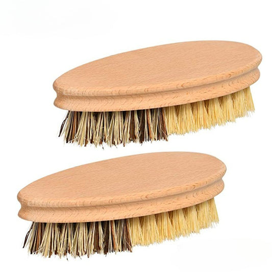 Dual-Sided Vegetable Cleaning Brushes – 2 Pack Natural Beech Wood Handle · Hard & Soft Bristles