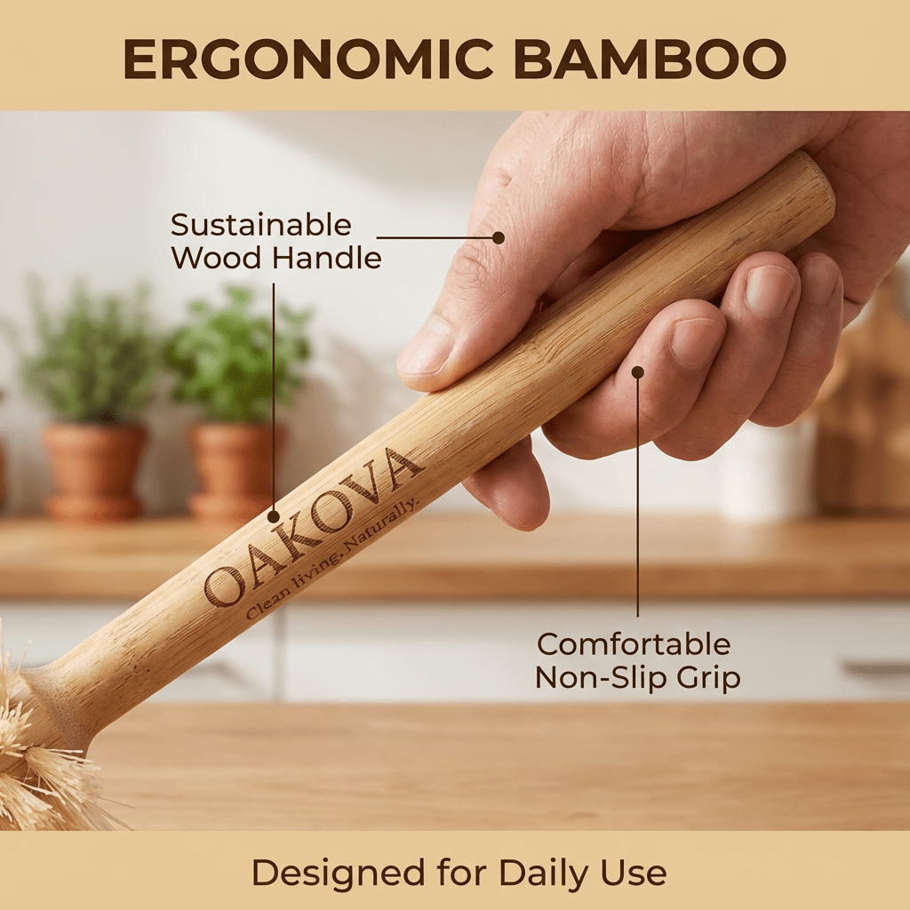 Natural Bamboo Bottle Brush – Long Handle Eco Cleaner for Water Bottles, Vases, & Baby Bottles (Plastic - Free) - Oakova