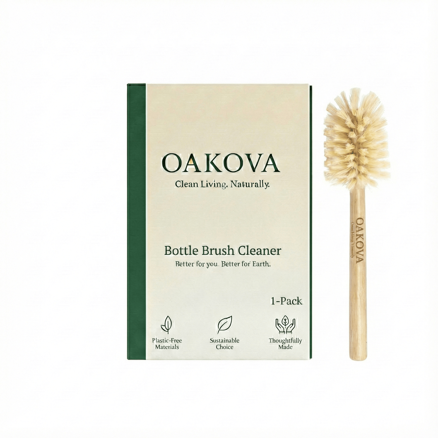 Natural Bamboo Bottle Brush – Long Handle Eco Cleaner for Water Bottles, Vases, & Baby Bottles (Plastic - Free) - Oakova