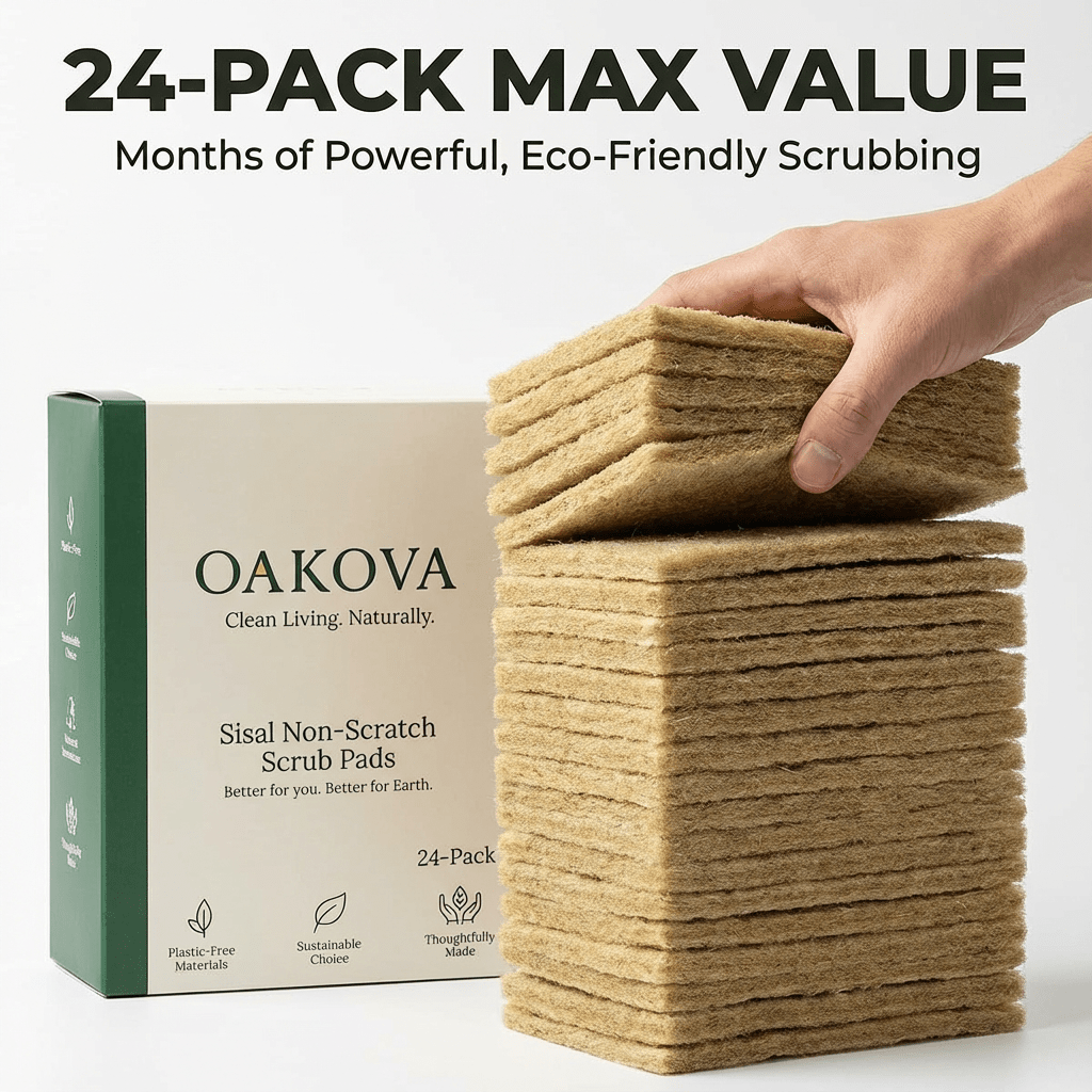Oakova 24 - Pack Natural Sisal Scrub Pads | Biodegradable & Non - Scratch Scouring Sponges - Oakova