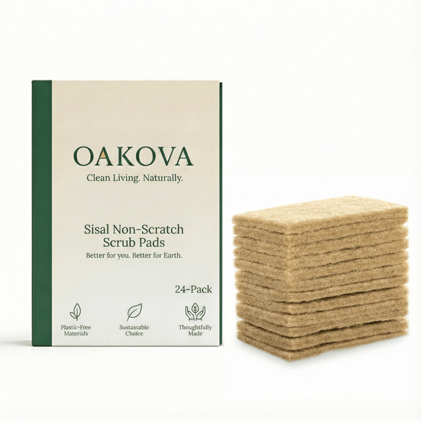 Oakova 24-Pack Natural Sisal Scrub Pads | Biodegradable & Non-Scratch Scouring Sponges
