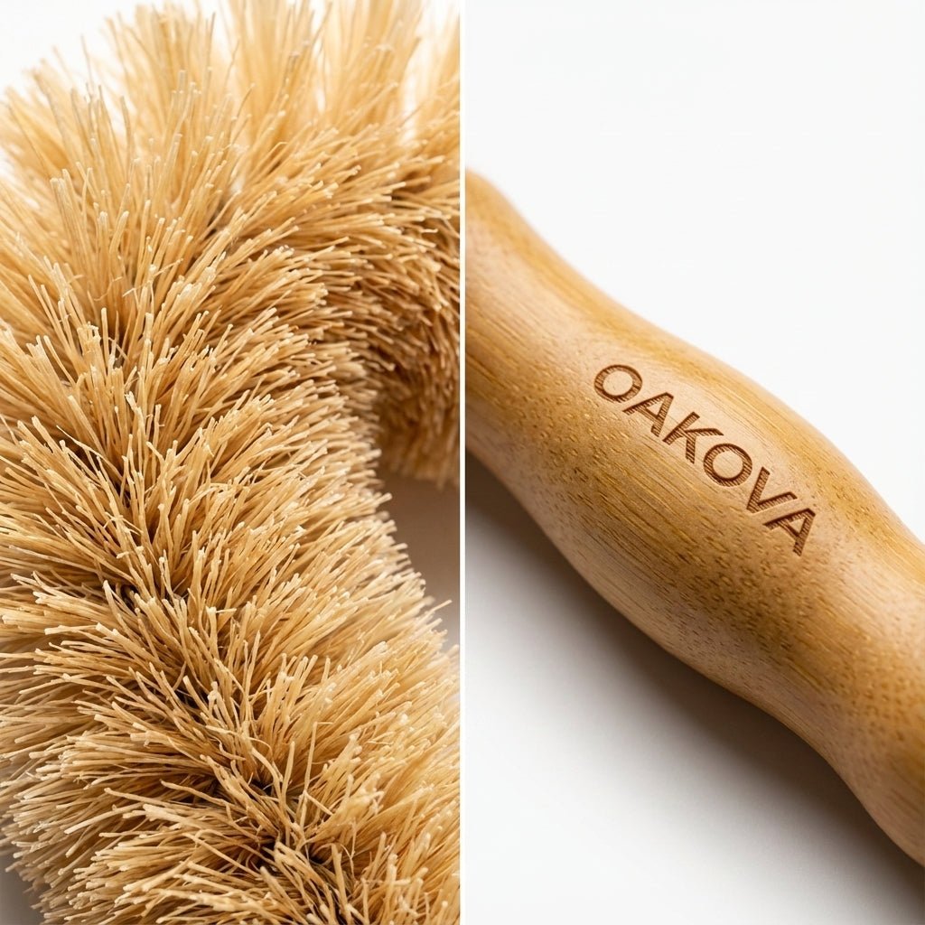 Oakova Bamboo Bottle Brush Set (3 - Piece) | Natural Sisal Bristles for Baby Bottles, Vases & Pots - Oakova