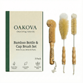 Oakova Bamboo Bottle Brush Set (3 - Piece) | Natural Sisal Bristles for Baby Bottles, Vases & Pots - Oakova