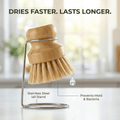 Oakova Bamboo Dish & Veggie Brush Set - With Hygienic Stainless Steel Drying Stand - Oakova