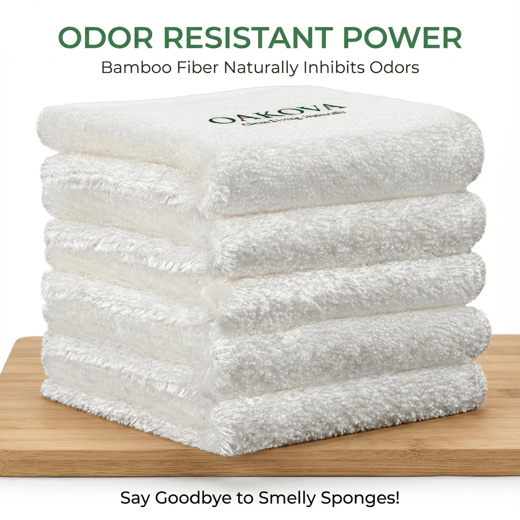 Oakova Bamboo Fiber Dish Cloths (5 - Pack) - Odor - Resistant & Super Absorbent - Oakova
