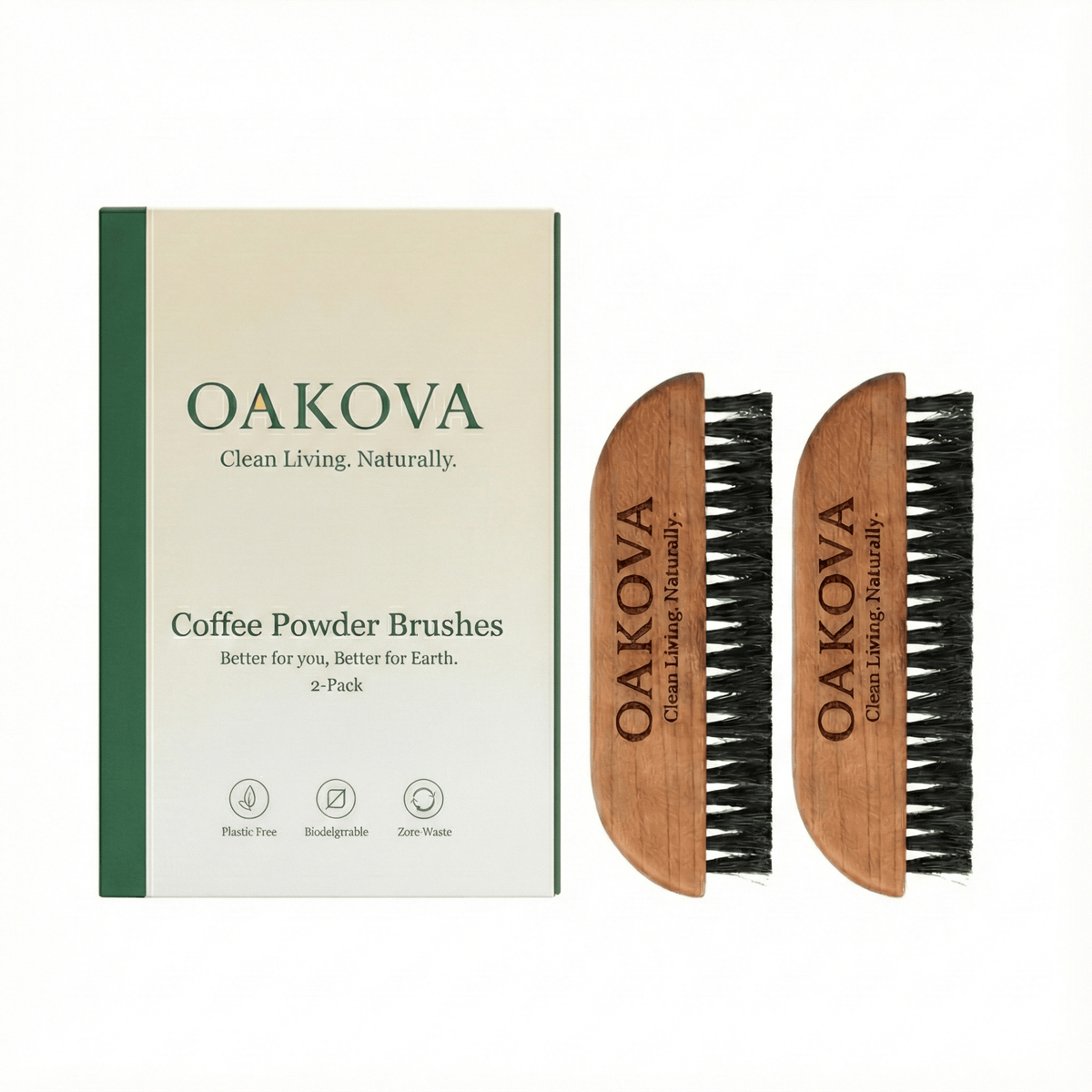 Oakova Barista Coffee Cleaning Brush Set (2-Pack) - Natural Wood Handle