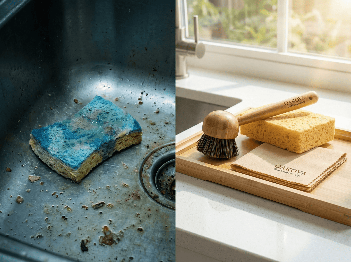 Oakova Complete Dishwashing Kit: Bamboo Brushes, Cellulose Sponges & Loofahs - Oakova