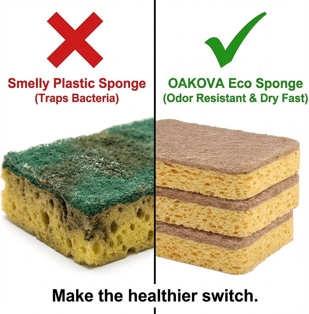 Oakova Dual - Sided Eco Dish Sponges (12 - Pack) - Sisal Scrub & Cellulose Core - Oakova