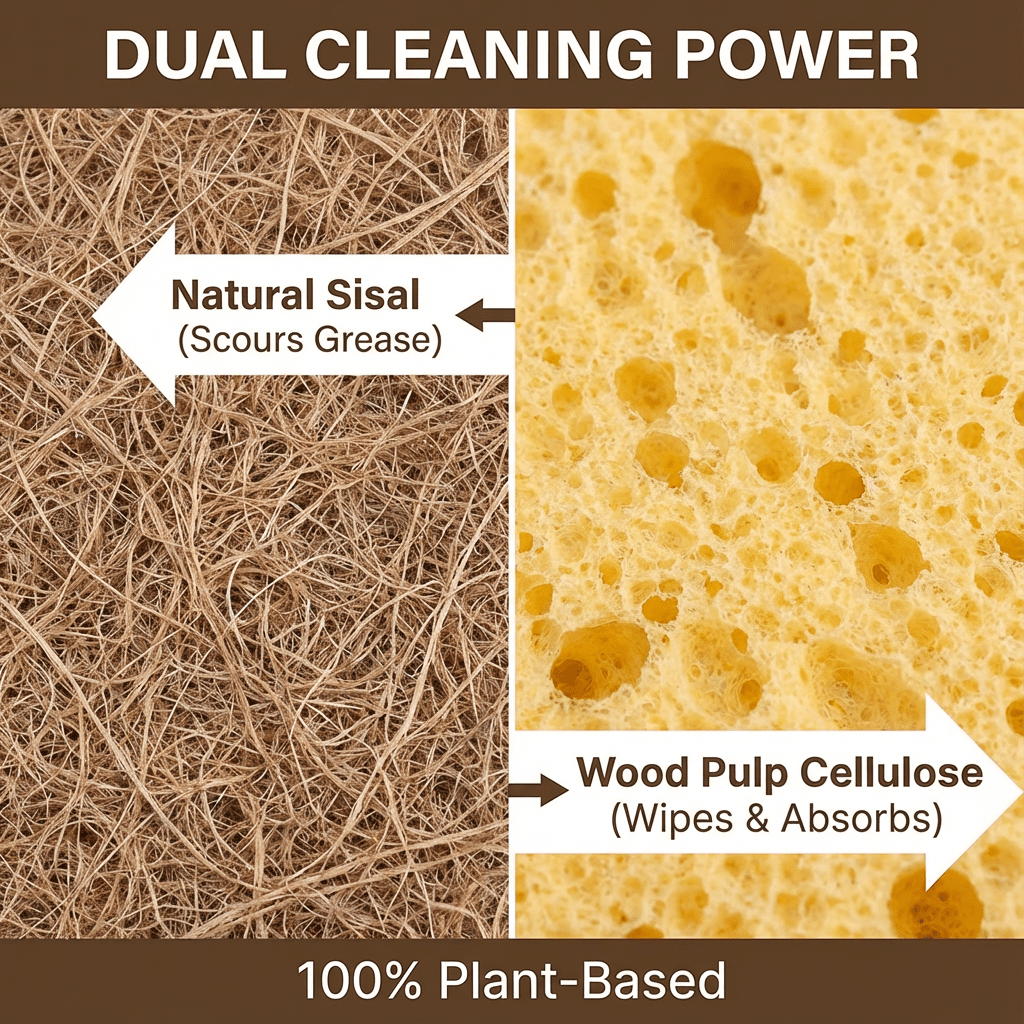 Oakova Dual - Sided Eco Dish Sponges (12 - Pack) - Sisal Scrub & Cellulose Core - Oakova