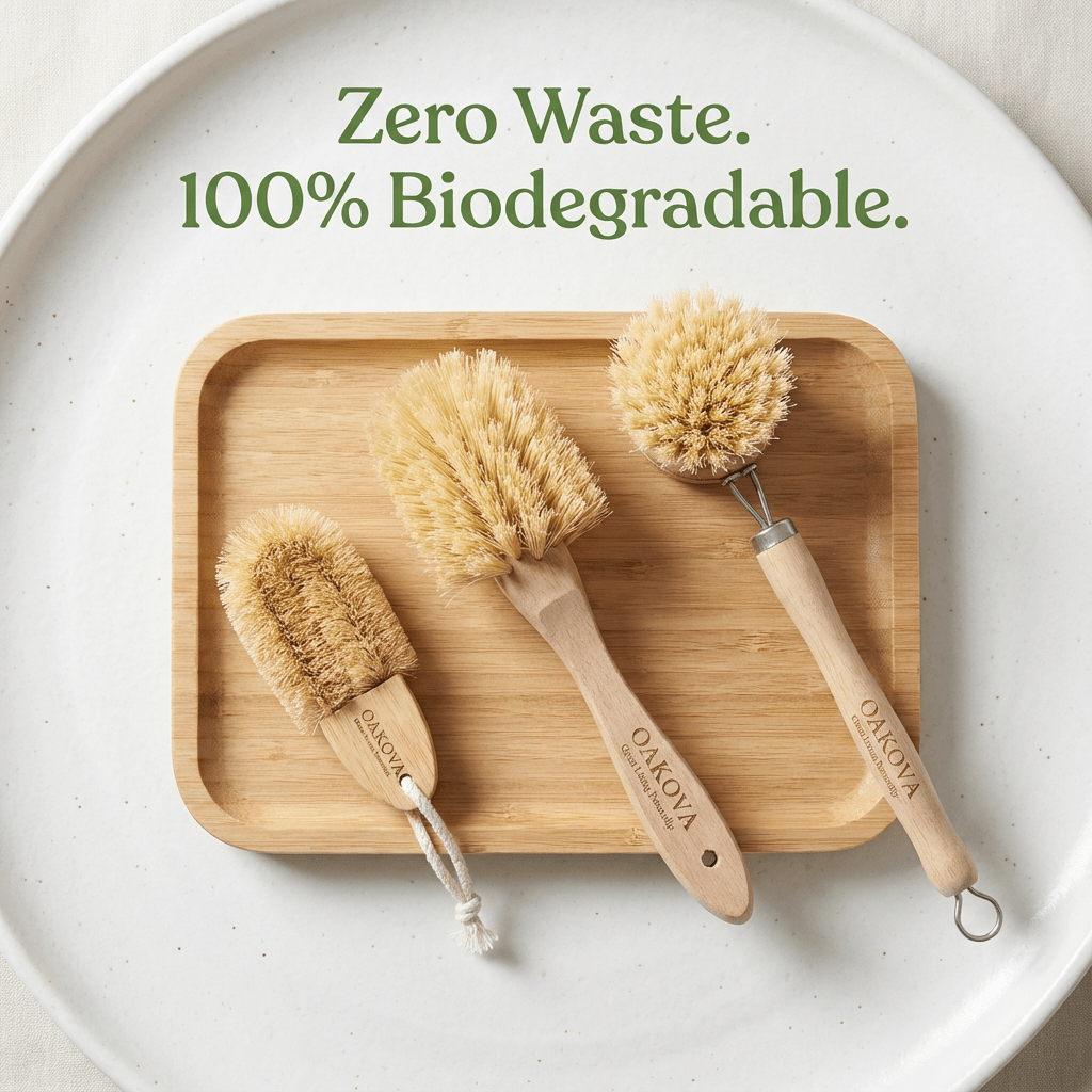 Oakova Eco - Friendly Kitchen Scrub Set (3 - Pack) - Pot, Pan & Veggie Brushes - Oakova