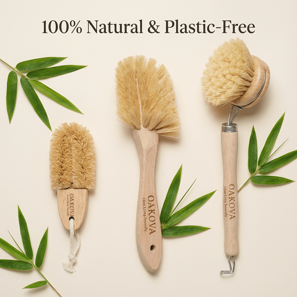Oakova Eco - Friendly Kitchen Scrub Set (3 - Pack) - Pot, Pan & Veggie Brushes - Oakova