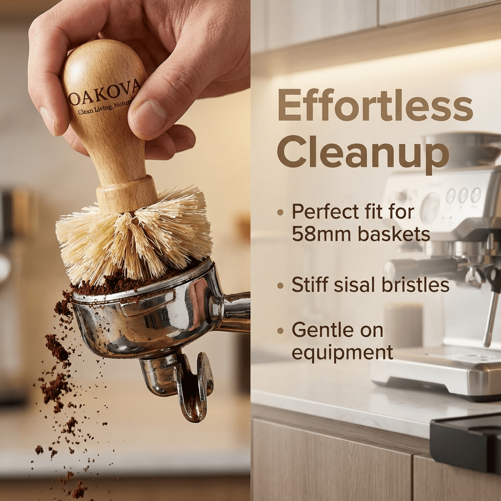 Oakova Espresso Portafilter Brush - Natural Sisal & Beechwood Handle - Oakova
