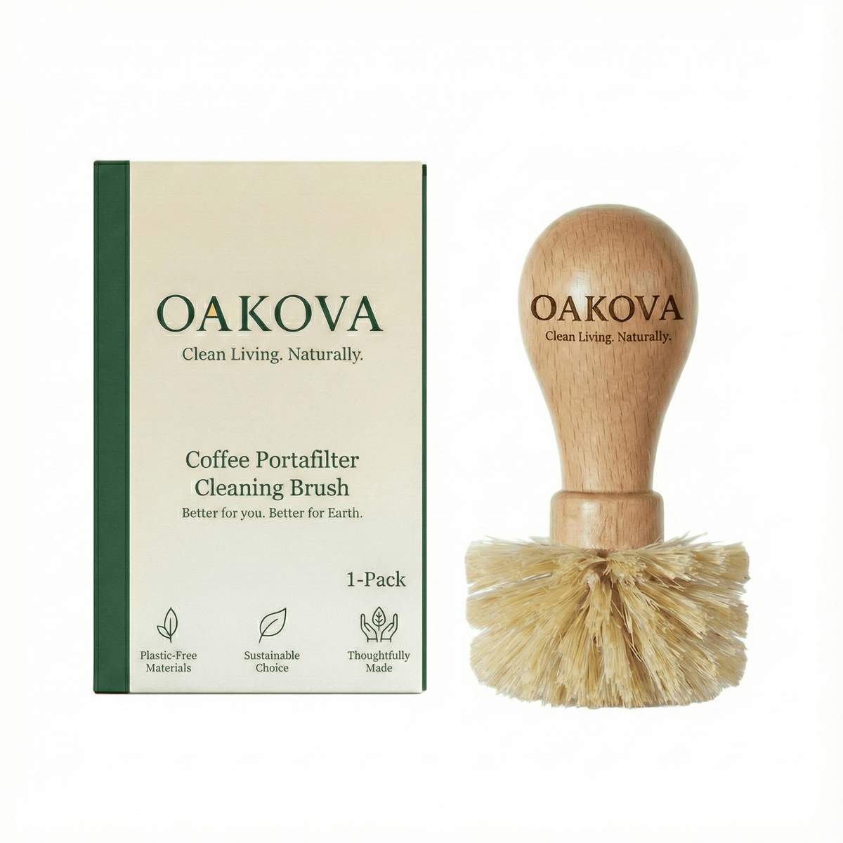 Oakova Espresso Portafilter Brush - Natural Sisal & Beechwood Handle - Oakova