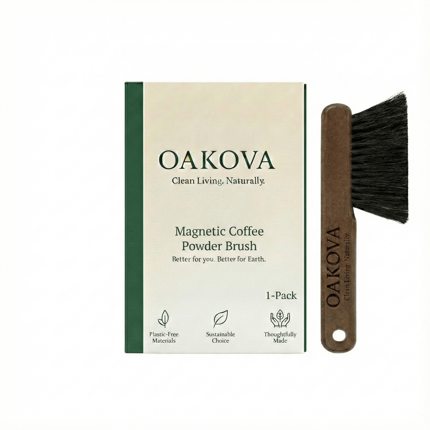 Oakova Magnetic Espresso Cleaning Brush - Natural Boar Bristles & Wood Handle - Oakova