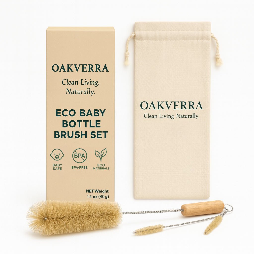 Oakova Natural Baby Bottle Brush Set (3 - Piece) | Soft Boar Bristles for Bottles, Nipples & Straws - Oakova
