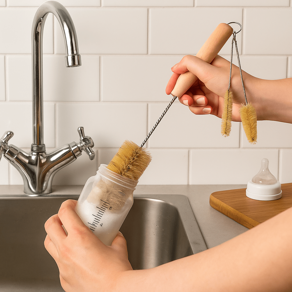 Oakova Natural Baby Bottle Brush Set (3 - Piece) | Soft Boar Bristles for Bottles, Nipples & Straws - Oakova