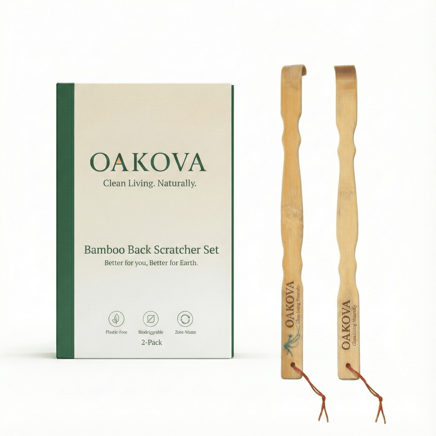 Oakova Natural Bamboo Back Scratcher Set (2 - Pack) - 18.3" Long Handle - Oakova