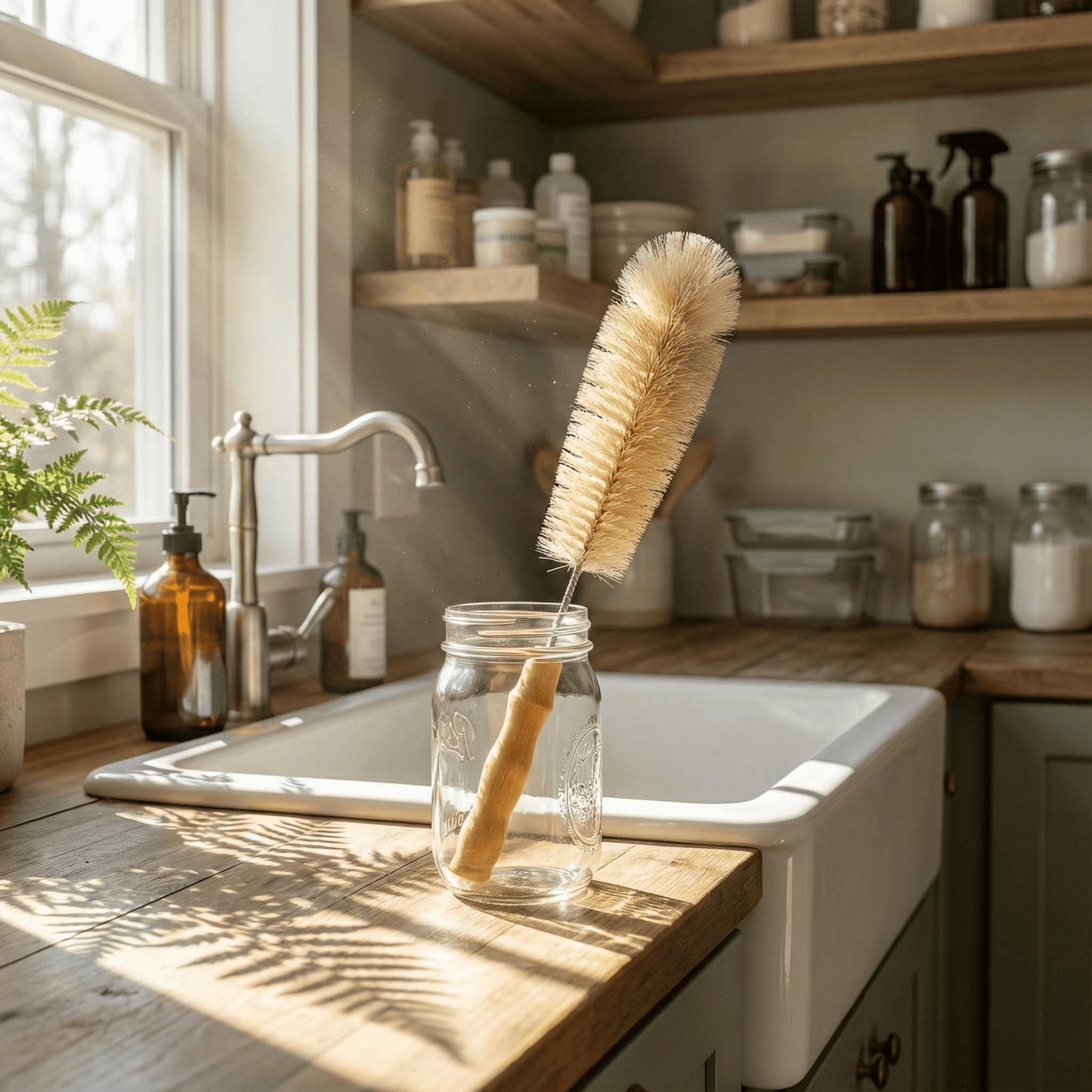 Oakova Natural Bamboo Bottle Brush & Cleaning Set | Plastic - Free Kitchen - Oakova