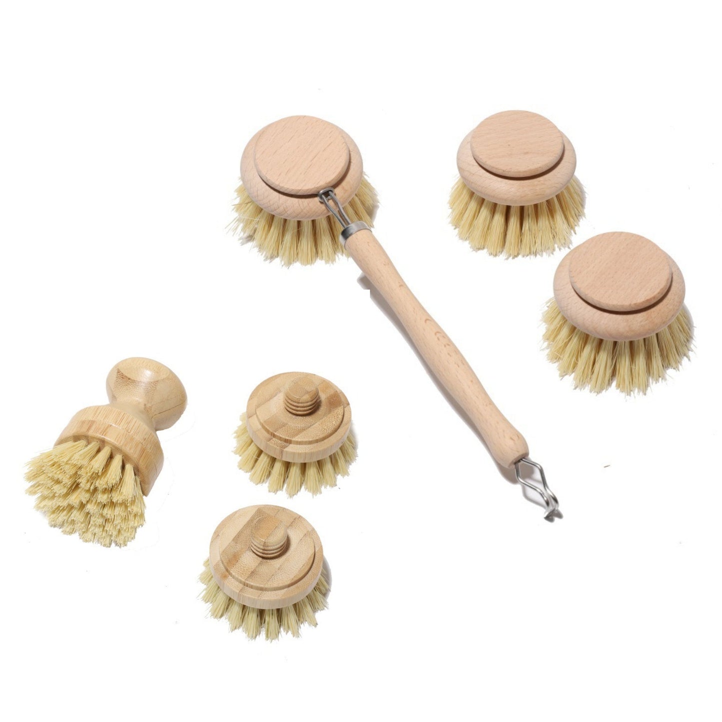 Oakova Natural Dish Brush Set (6 - Piece) - Long & Short Handle with 4 Replacement Heads - Oakova