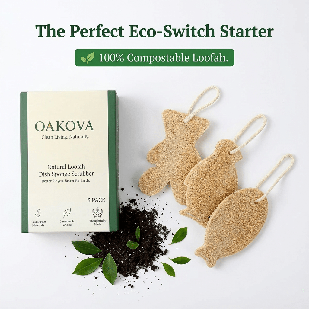 Oakova Natural Loofah Dish Sponge (3 - Pack) - Compostable & Non - Scratch - Oakova