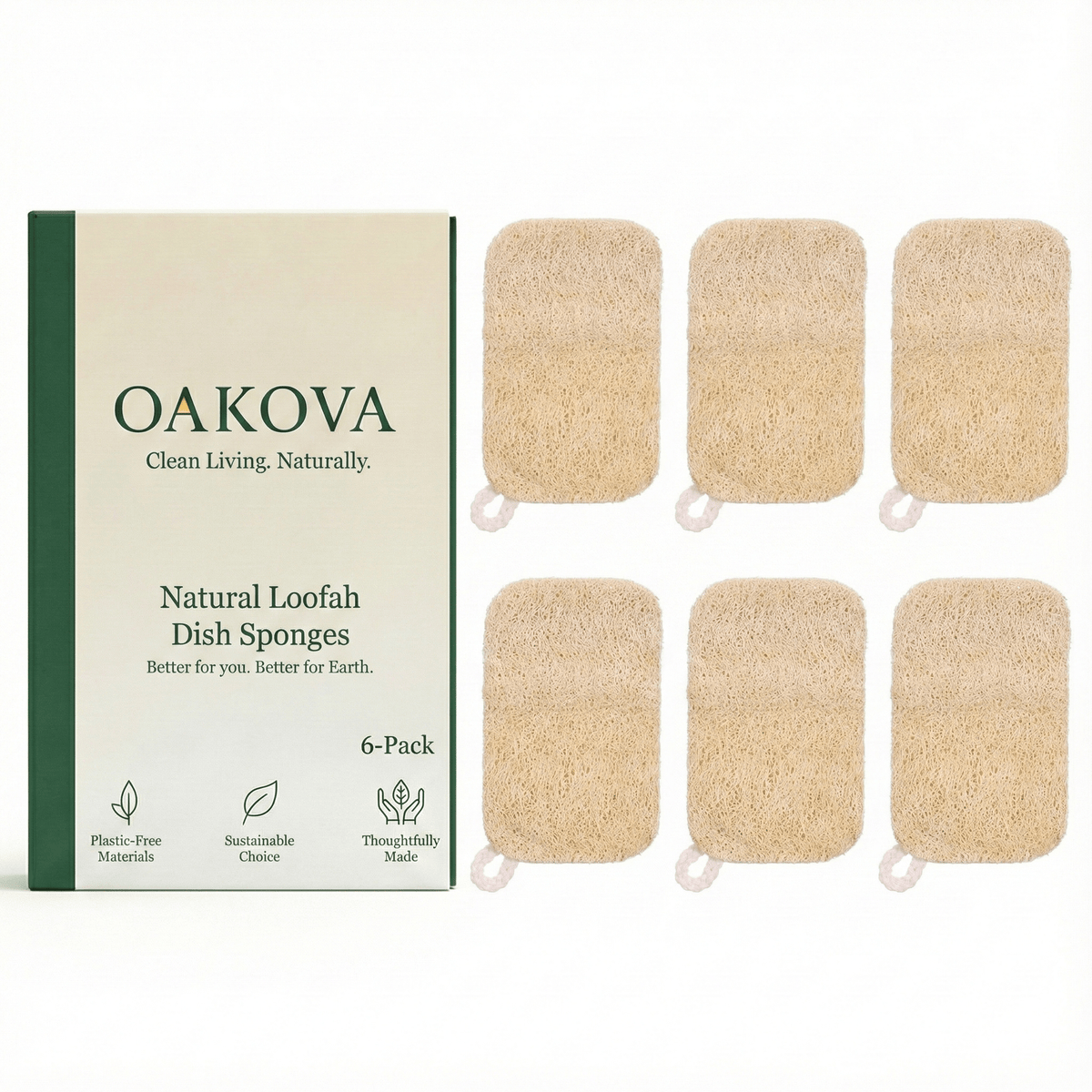 Oakova Natural Loofah Sponge Scrubber (6-Pack) - Plant-Based & Non-Scratch