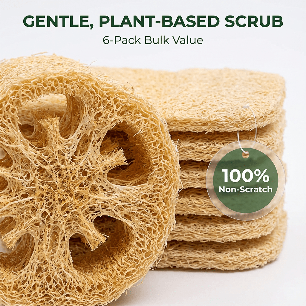 Oakova Natural Loofah Sponge Scrubber (6 - Pack) - Plant - Based & Non - Scratch - Oakova