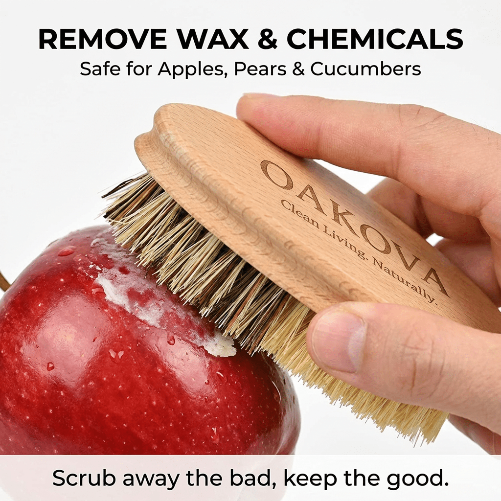 Oakova Natural Vegetable Brush Scrubber (2 - Pack) - Dual Bristles for Root Veggies & Fruit - Oakova