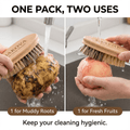 Oakova Natural Vegetable Brush Scrubber (2 - Pack) - Dual Bristles for Root Veggies & Fruit - Oakova