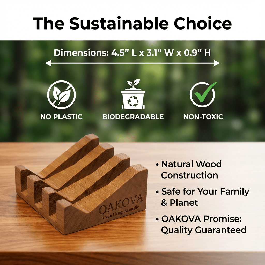 Oakova Self - Draining Wood Soap Dish Set (2 - Pack) | Waterfall Soap Saver for Bathroom & Kitchen - Oakova