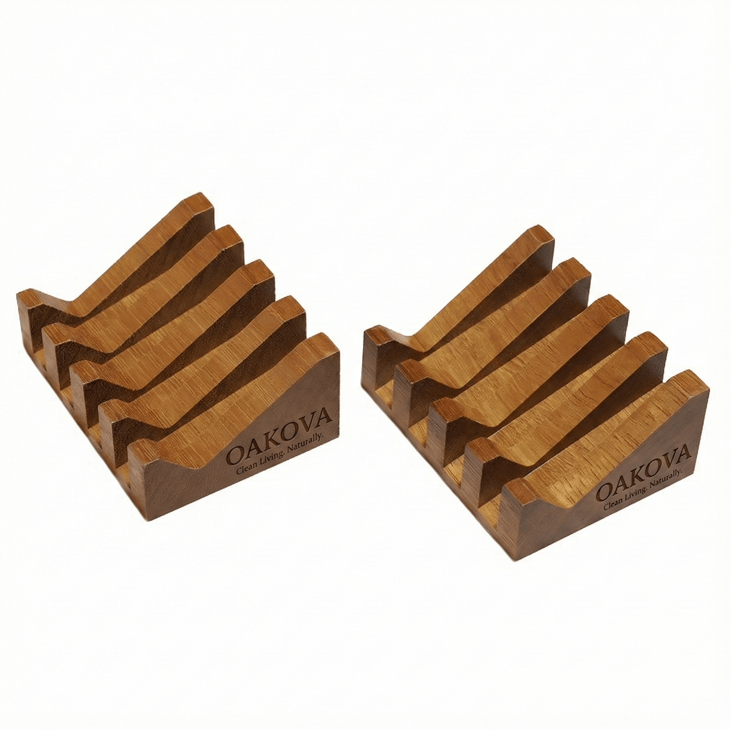 Oakova Self - Draining Wood Soap Dish Set (2 - Pack) | Waterfall Soap Saver for Bathroom & Kitchen - Oakova