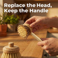 Oakova Ultimate Eco Kitchen Kit: Bamboo Long Handle Brush + 3 Heads & 5 Natural Scrub Pads | Sustainable Dishwashing Set - Oakova
