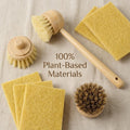 Oakova Ultimate Eco Kitchen Kit: Bamboo Long Handle Brush + 3 Heads & 5 Natural Scrub Pads | Sustainable Dishwashing Set - Oakova