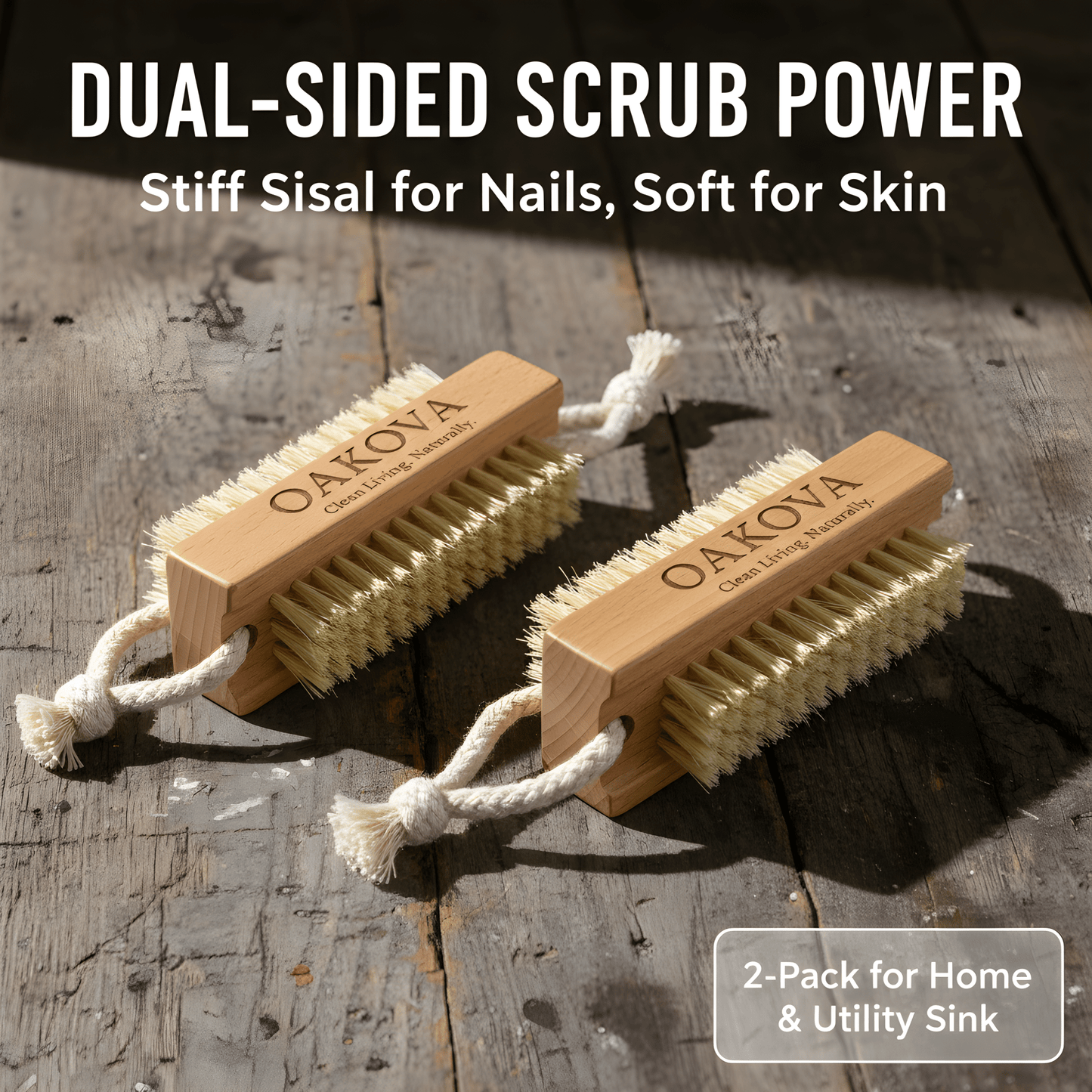 Oakova Wooden Nail Brush Set (2 - Pack) | Heavy Duty Hand Scrubber for Gardeners & Mechanics - Oakova