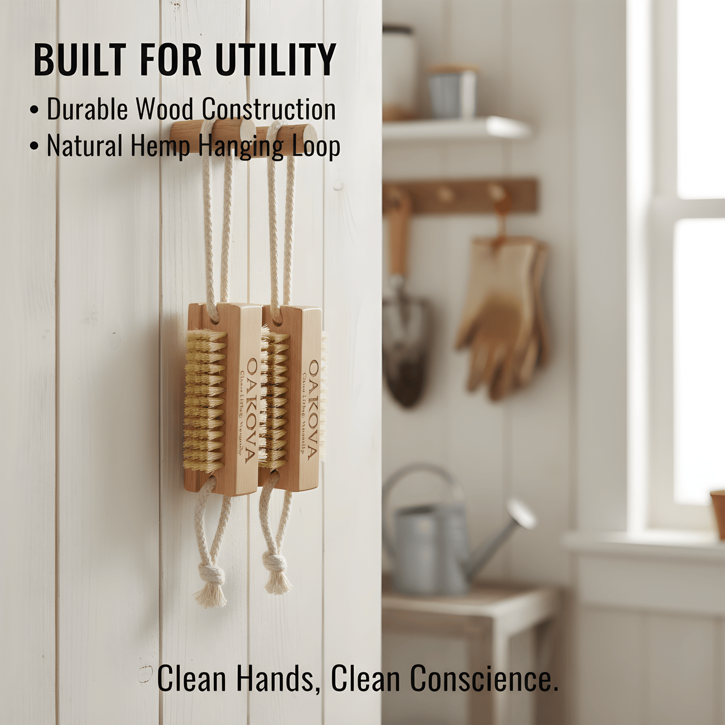 Oakova Wooden Nail Brush Set (2 - Pack) | Heavy Duty Hand Scrubber for Gardeners & Mechanics - Oakova